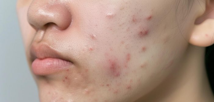 Young Singaporean woman with facial acne considering various acne treatment options